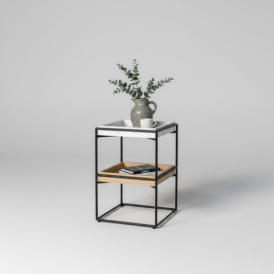 Black-Framed Dual Shelf Side Table