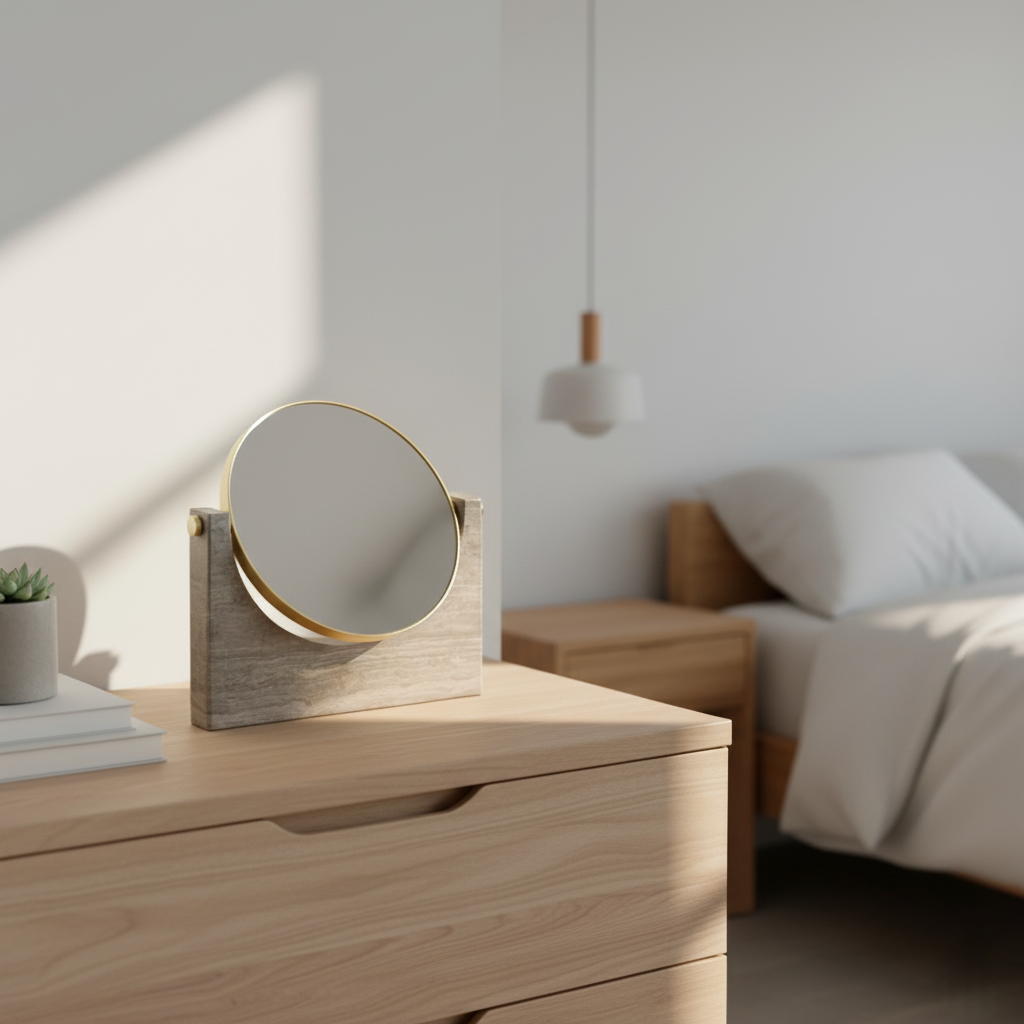 Gold Wood Tabletop Mirror