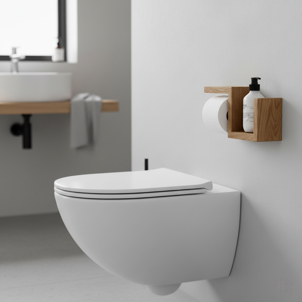 Compact Wood Toilet Paper Rack