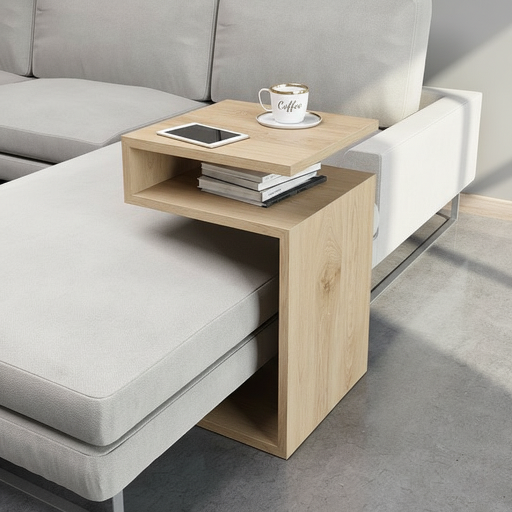 Wood Side Table with Open Storage