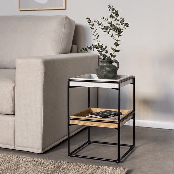Black-Framed Dual Shelf Side Table