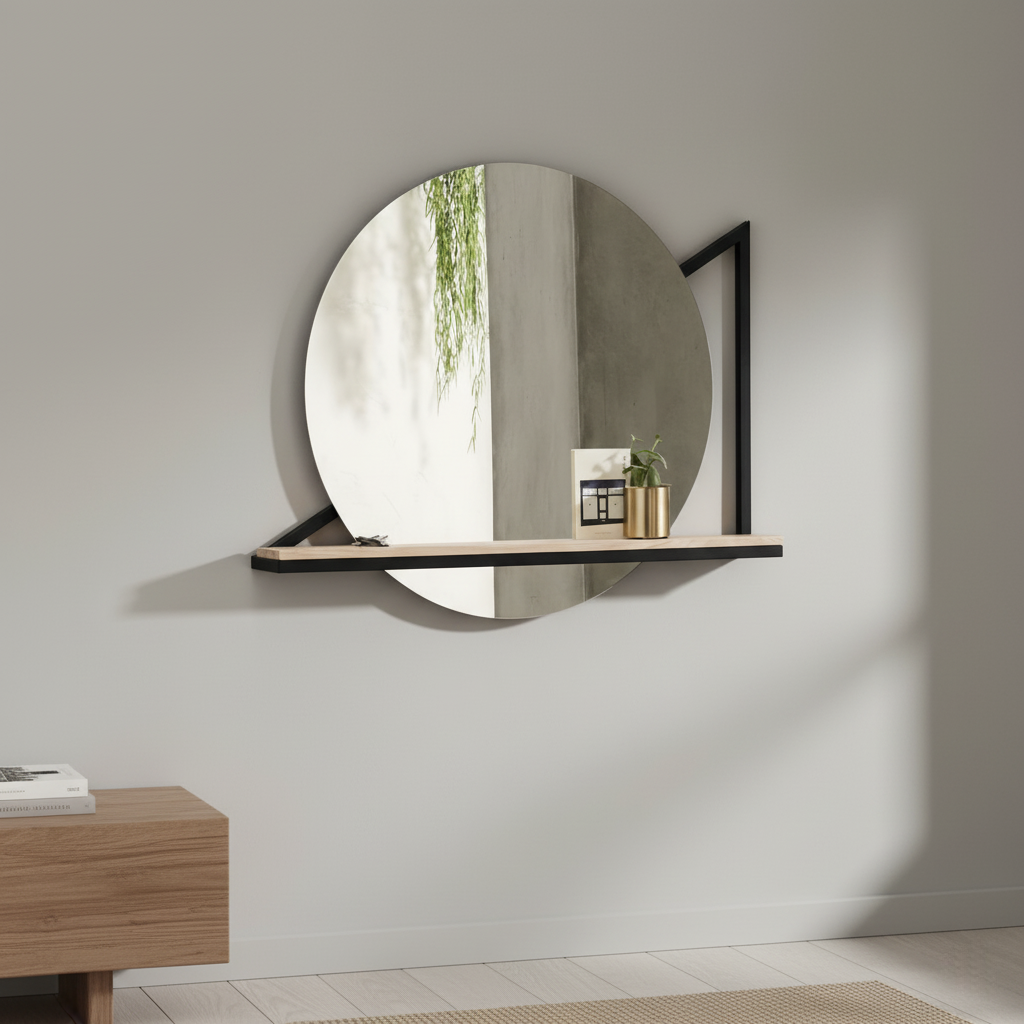 Geometric Wall Mirror with Shelf