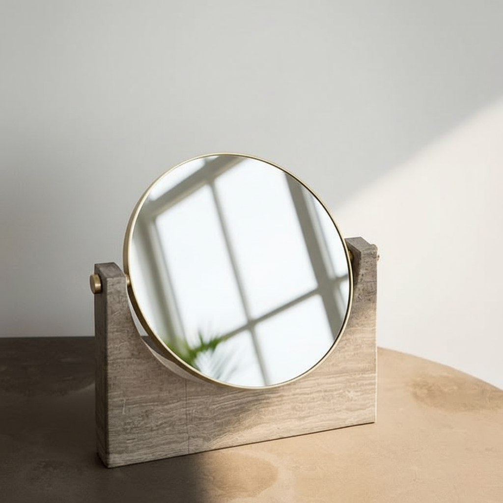 Gold Wood Tabletop Mirror