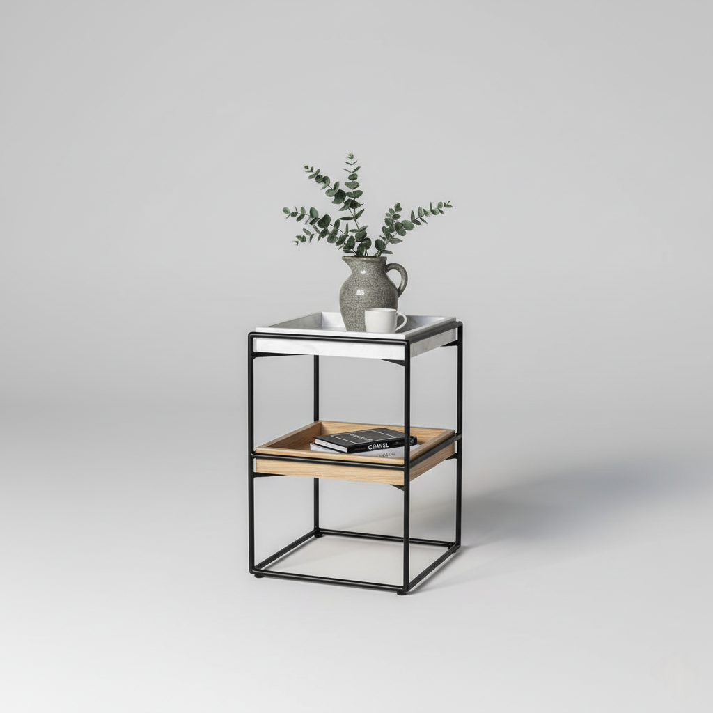 Black-Framed Dual Shelf Side Table