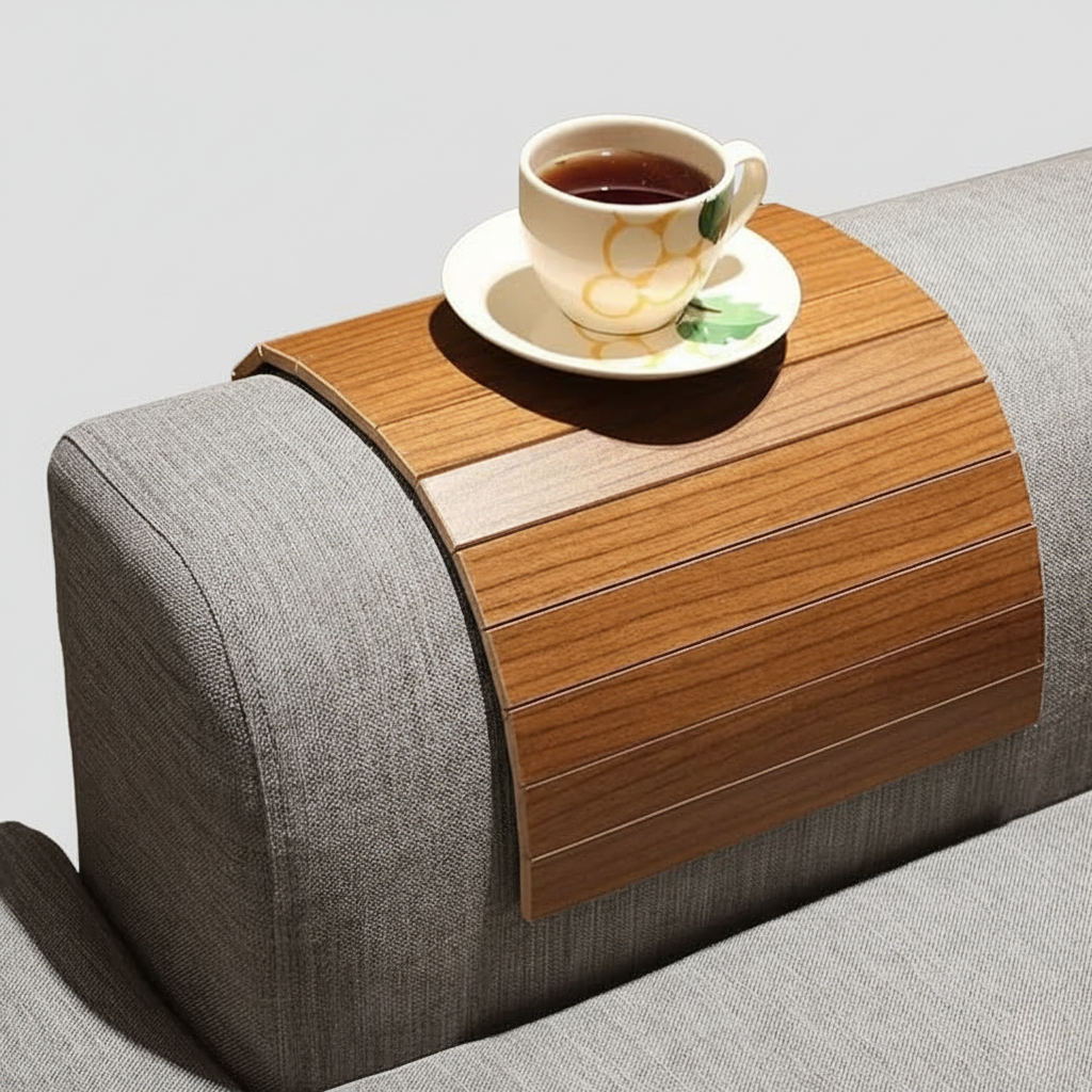 Natural Wood Sofa Armrest Tray