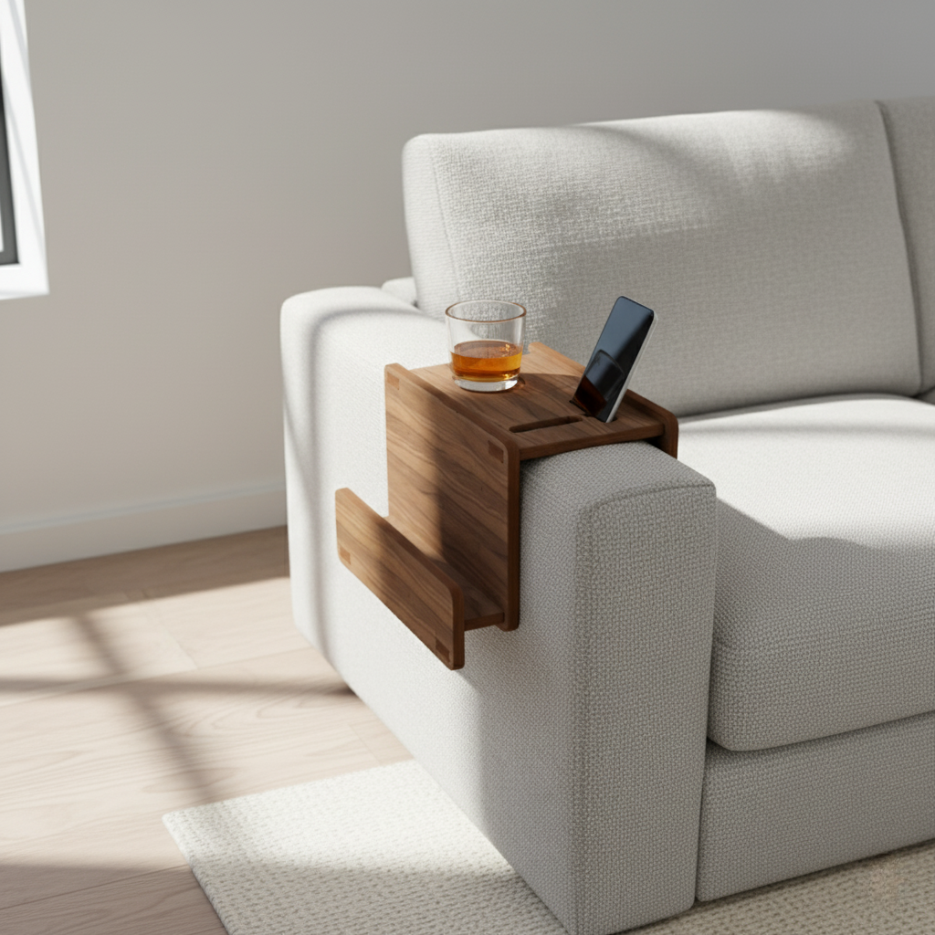 Armrest Wooden Tray with Phone Slot