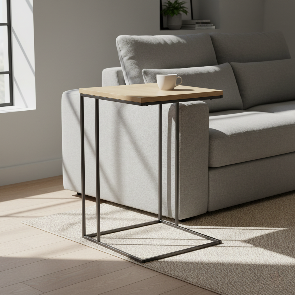 Wooden Side Table with Geometric Accents