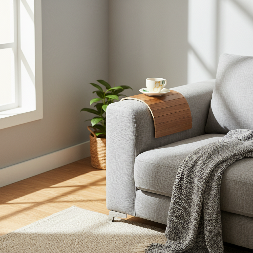 Natural Wood Sofa Armrest Tray